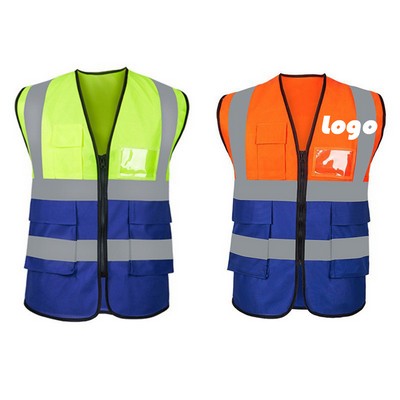 High-Visibility Mesh Vest with Blue Trim & ID Pocket