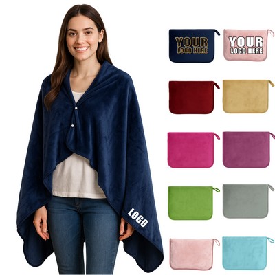 Flannel Multifunctional Travel Blanket With Shawl Design