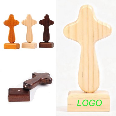 Handcrafted Pine Wood Magnetic Cross with Base Joint Cross
