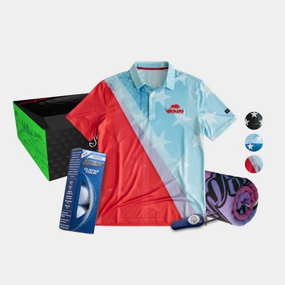 YATTA Golf® Patriot Men's Polo Shirt, Towel, Srixon® Golf Balls & Pitchfix® 2.5 Divot Tool Gift Set