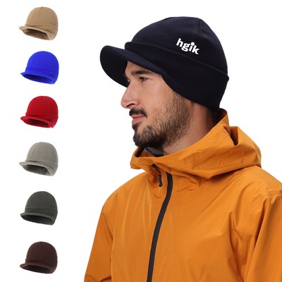 Knitted Warm Beanie Hat With Brim