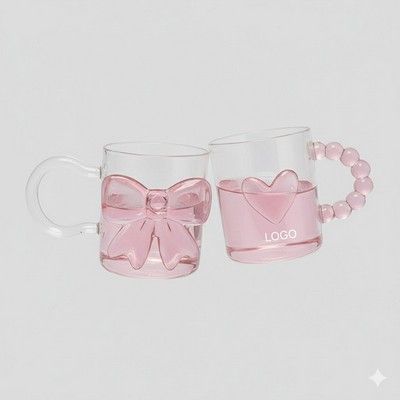 Pink Bow Tie Glass Water Cup High Aesthetic Coffee Juice Cocktail Wine Glass