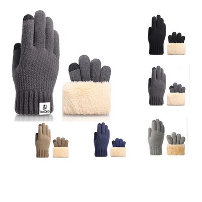 9" Double Layers Fleece Knitted Gloves w/Woven Label Logo
