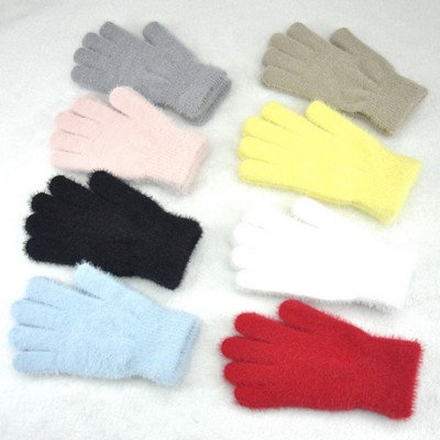 Women's Fuzzy Knit Winter Warm 5-Finger Windproof Gloves