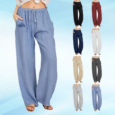 Women Cotton Linen Pants with Elastic Waist and Drawstring for Relaxed and Comfortable Fit