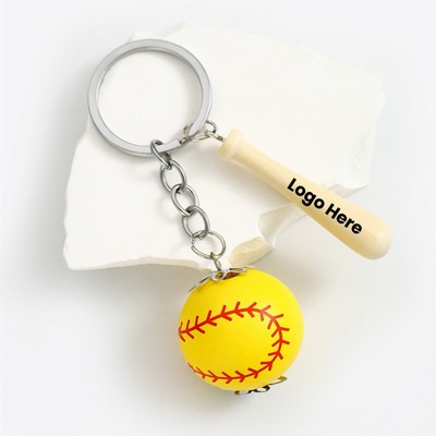 3D Stereoscopic Baseball & Baseball Bat Key Chain