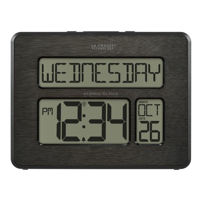Black Atomic Digital Wall Clock w/Indoor Temperature