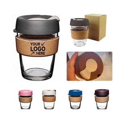 12oz Coffee Glass Cup with Cork Band