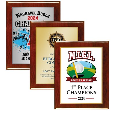 8" x 10" Rosewood Piano Plaque w/Full Color Sublimated Imprint and Back Plate