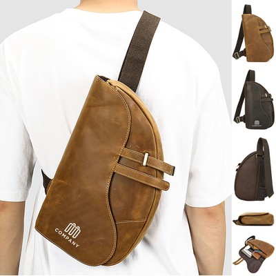 Men Vintage Crazy Horse Leather Shoulder Sling Chest Bag