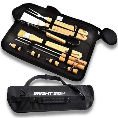 Premium Campfire Grill Set with Wooden Grip