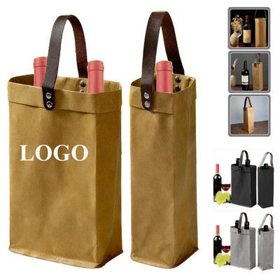 Washable Kraft Paper Wine Gift Bag with Handles