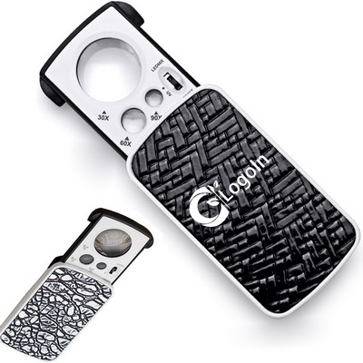 Jewelry Loupe Magnifier with UV LED Light 30X 60X 90X Slide Out Pocket Magnifying Glass