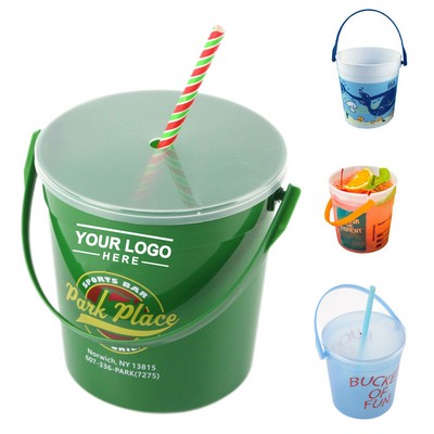 32 oz Plastic Drink Bucket with Lid & Straw