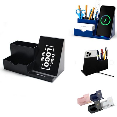 Pen Holder Office Desk Storage Box Wireless Charger