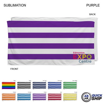 48 Hr Quick Ship - Cabana Stripe Sublimated, Absorbent Microfiber Dri-Lite Terry Beach Towel, 30x60