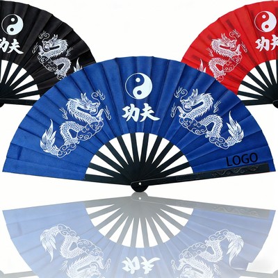 Double Dragon Bamboo Bone Kung Fu Fan