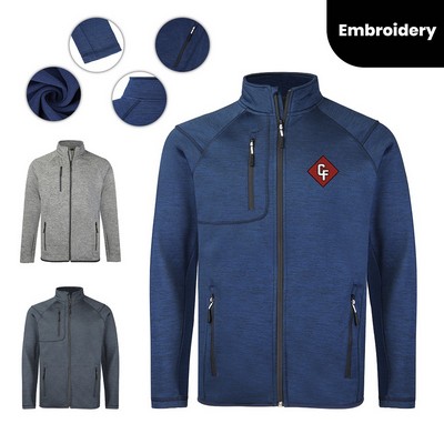 Embroidered Men's Sweater Fleece Jacket with Full Zipper