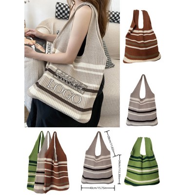 Women's Minimalist Stripe Knitted Tote Bag