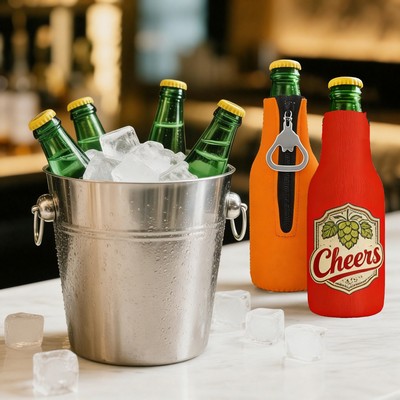 Zipper Beer Bottle Cooler Sleeve with Bottle Opener
