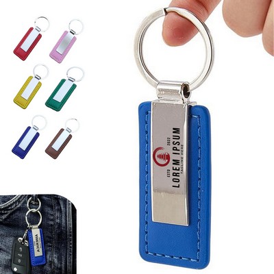 Durable Metal Plate Zinc Alloy PU Leather Keychain