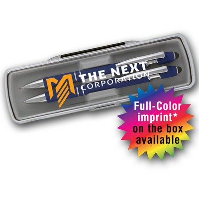 Rita Pen & Pencil Set - Soft Touch Metal - Engraved. Full Color Imprint On Box Available.