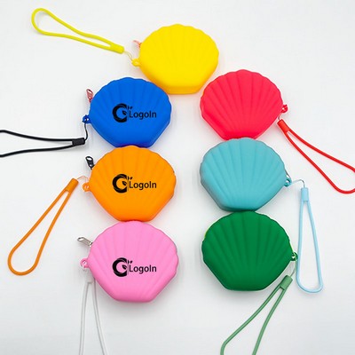Shell Silicone Coin Purse Mini Zipper Pouch Bag with Lanyard
