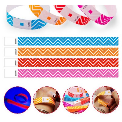 Disposable Neon Chevron Pattern Wristbands Waterproof Tamper-Proof Entry Bands