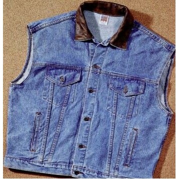 Denim Vest with Embossed Leather Back