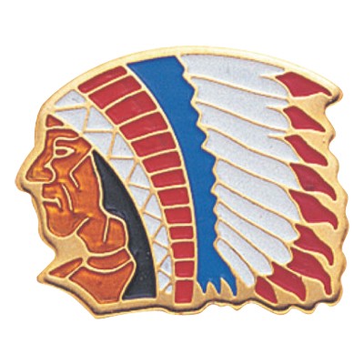 Etched Enameled Mascot Indian Chief Pin