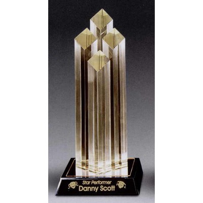 4 Diamond Tower Acrylic Award w/ Gold Reflective Base (4 1/2"x4 1/2"x11")