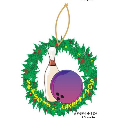 Bowling Pin & Ball Promotional Wreath Ornament w/ Black Back (12 Square Inch)