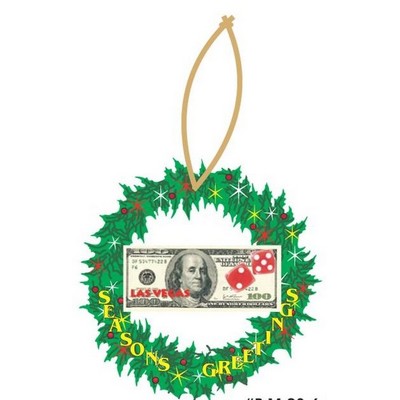 Las Vegas Dice $100 Bill Wreath Ornament w/ Black Back (8 Square Inch)