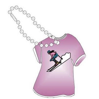 Female Skier Promotional T-Shirt Key Chain w/ Black Back (4 Square Inch)