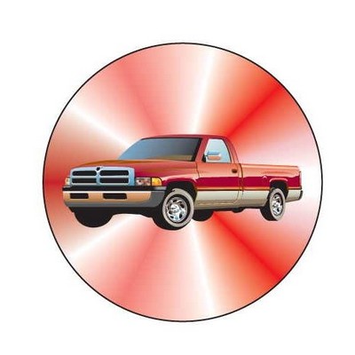 Red Pick Up Truck Round Badge w/ Bar Pin (2 1/2" Diameter)