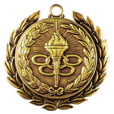 Regency Stock Medal w/ Wreath (Torch & Rings) 2 3/4"