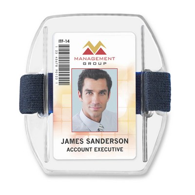 Vertical Armband-Style Vinyl Badge Holders with Blue Strap
