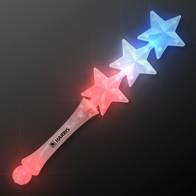 Triple Star Light Up Flashing Wand (Red White Blue) - PRINTED