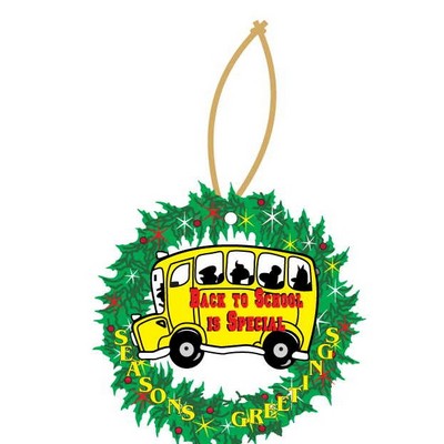 School Bus w/ Slogan Wreath Ornament w/ Mirrored Back (3 Square Inch)