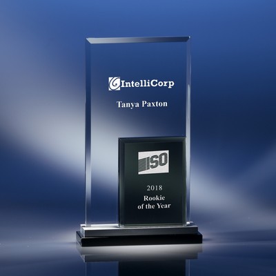Binary Triumph Rectangle Glass Award with Black Inset
