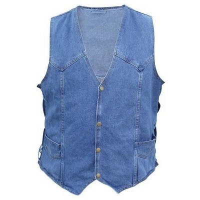 Men's 100% Cotton Blue Denim Vest w/Side Laces