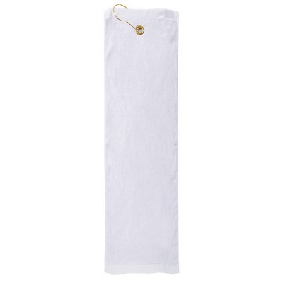 Premium Mid-Weight Velour Golf Towel - Trifolded (White Embroidered)