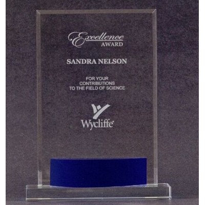 8 ½" Rectangular Crystal Award w/Blue Inset
