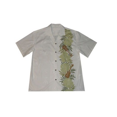Hawaiian Vertical Print Shirt (S - 3XL) - 100% Cotton Poplin Tropical Flowers w/ Coconut Buttons
