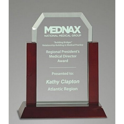 8" Premier Glass Clipped Corner Award w/Mahogany Base