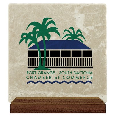 Large Tumbled Stone Plaque w/Walnut Base