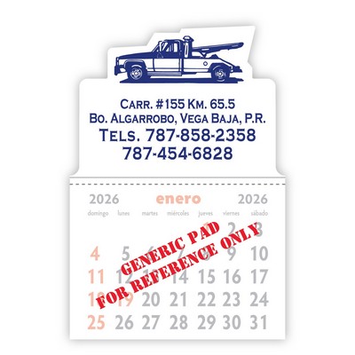 Designer Shaped Kwik-Stik Smooth Vinyl Spanish Calendar w/ Tow Truck Top