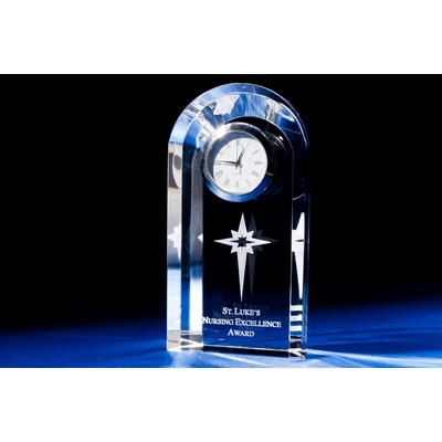 Thin Cut Dome Crystal Tower Award w/Inlay Clock (5 1/8 x 2 3/4 x 1 1/4")