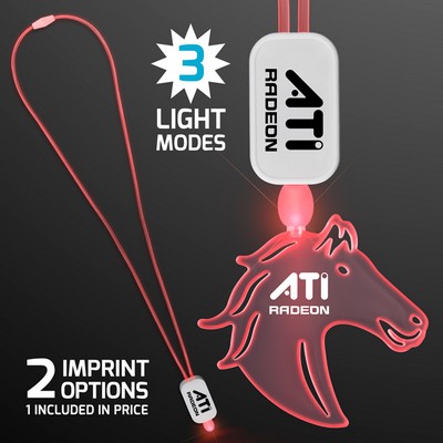 Neon Look Necklace Red LED Lanyards with Acrylic Horse Pendants - PRINTED