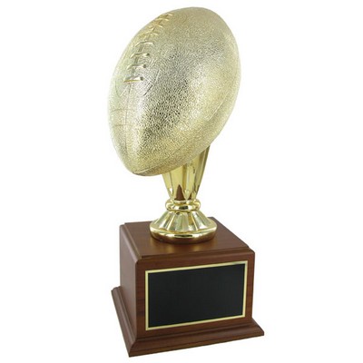 17" Gold Football Trophy w/10 ½" Ball on Walnut Base